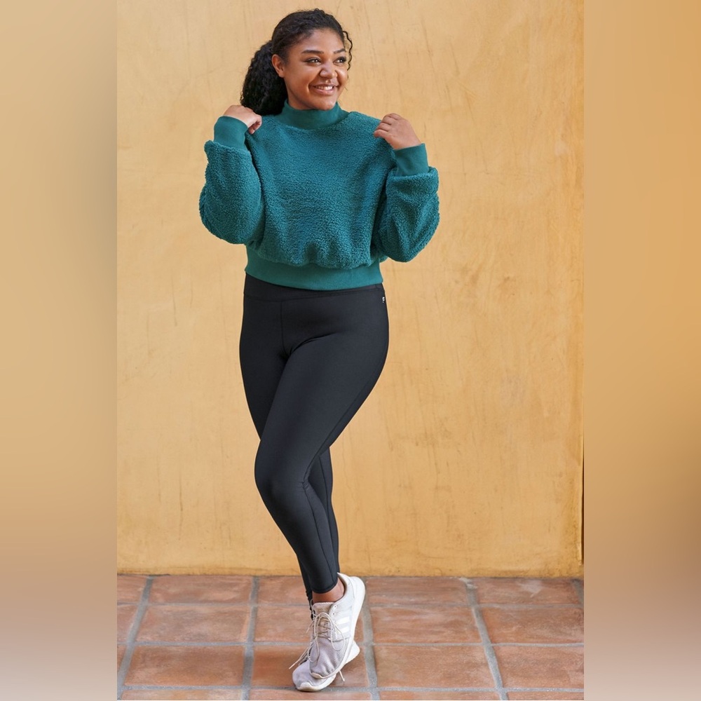 Fabletics Teal Malia Polar Fleece Pullover Textured Fuzzy Crew Neck - Picture 2 of 11